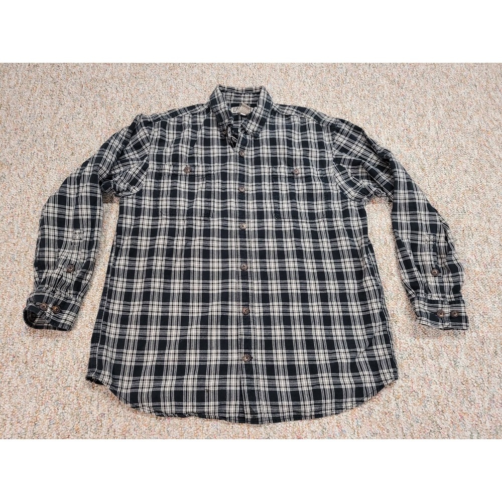 Duluth Trading Co Shirt Men Large Black White Flannel Plaid Button Down Workwear